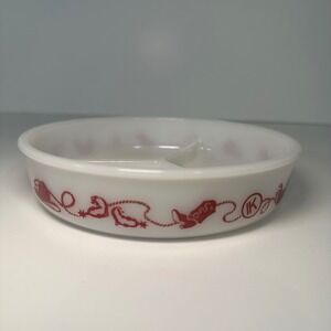 Vintage Hazel Atlas Milk Glass Divided Bowl Childrens Red Western Cowboy Pattern